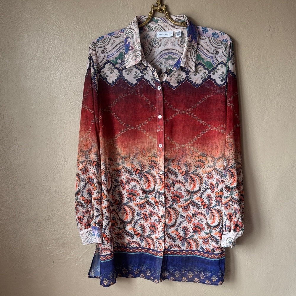 Susan Graver Multicolor Paisley Blouse